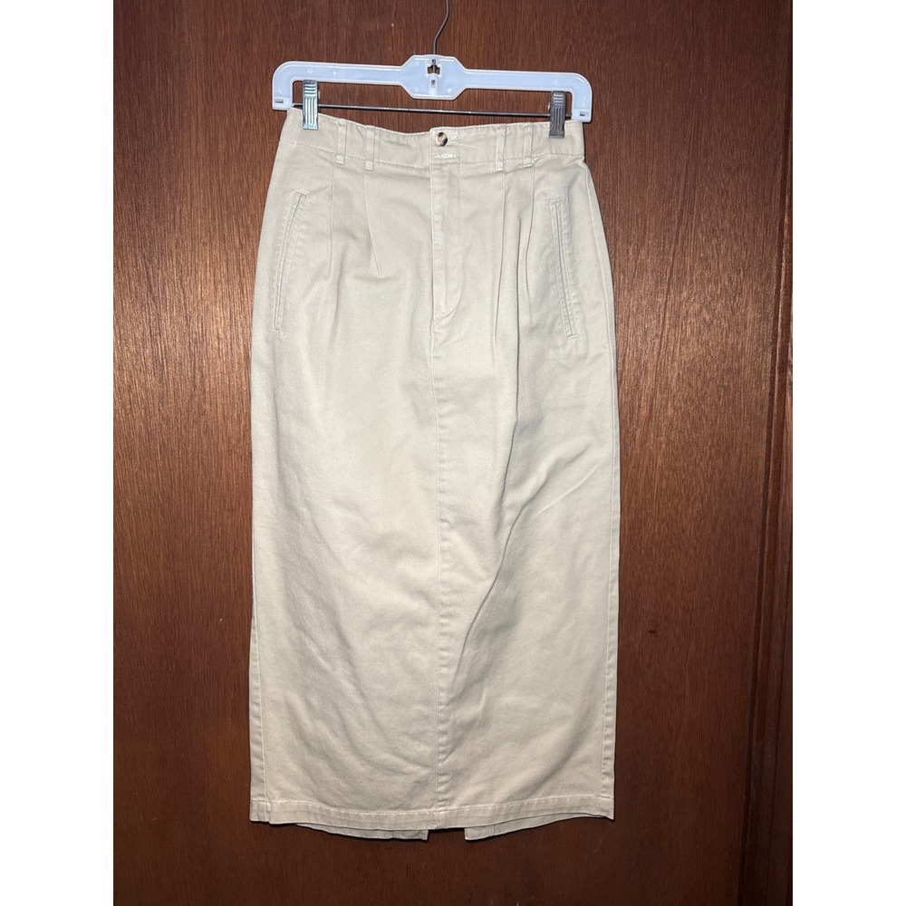 Gap Vintage Khaki Twill Pleated Maxi Pencil Skirt 26 Waist High Rise